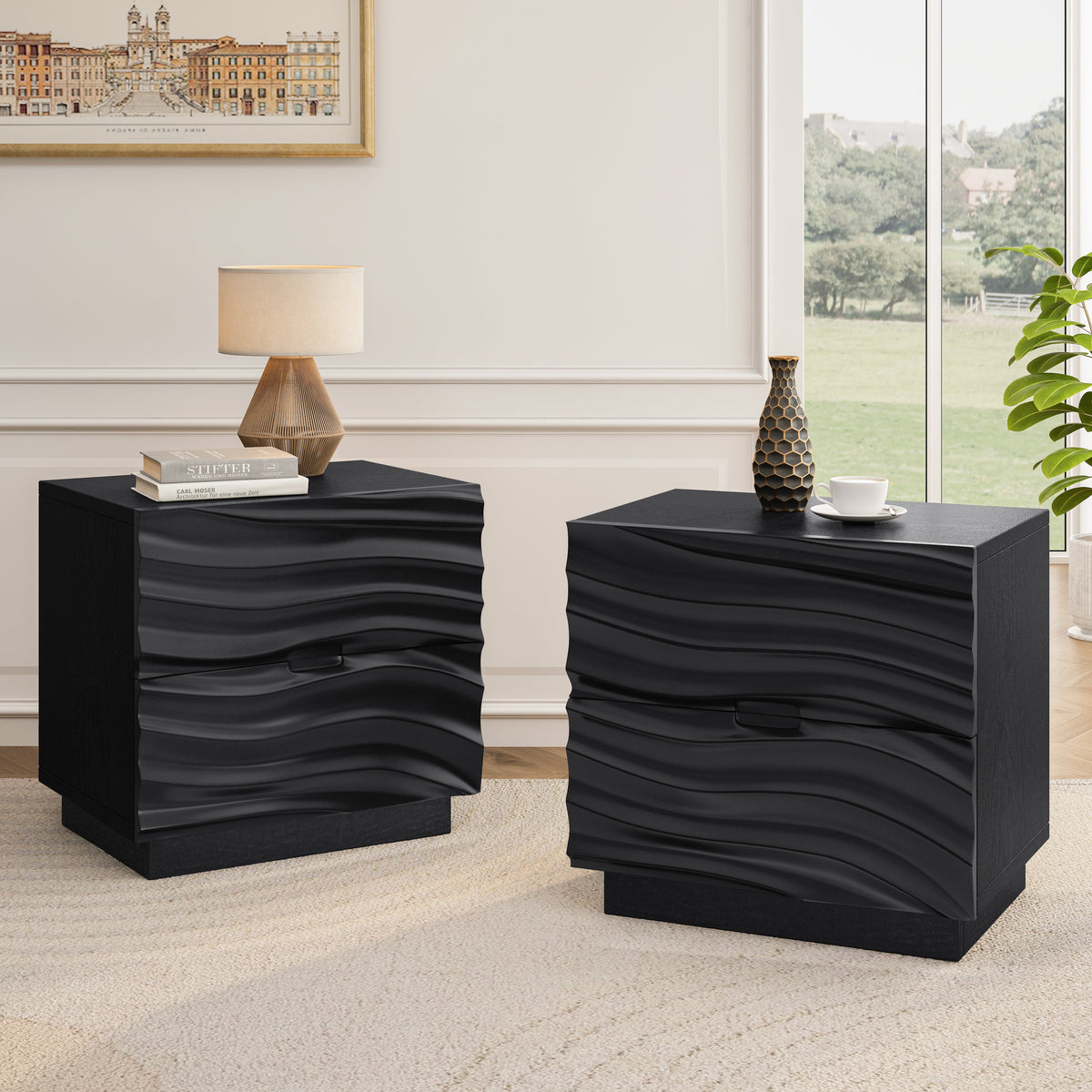 Solid Wood Nightstands Set of 2