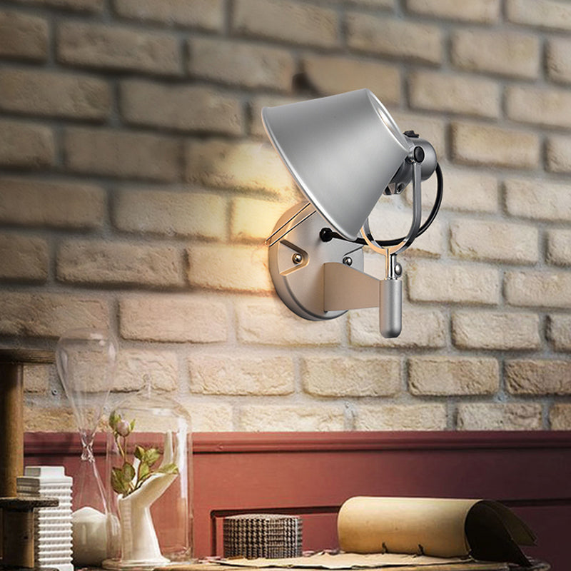 Olivia's Adjustable Metal Truncated Cone Wall Sconce - Industrial Chic for Bedside Lighting in Black/Silver