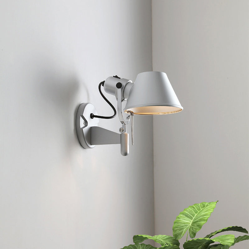 Olivia's Adjustable Metal Truncated Cone Wall Sconce - Industrial Chic for Bedside Lighting in Black/Silver