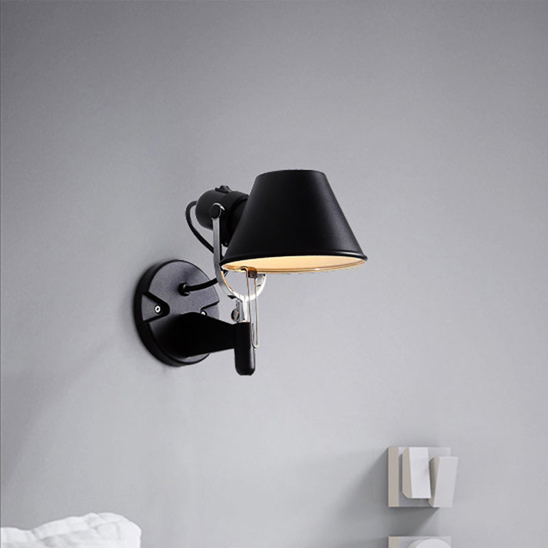 Olivia's Adjustable Metal Truncated Cone Wall Sconce - Industrial Chic for Bedside Lighting in Black/Silver