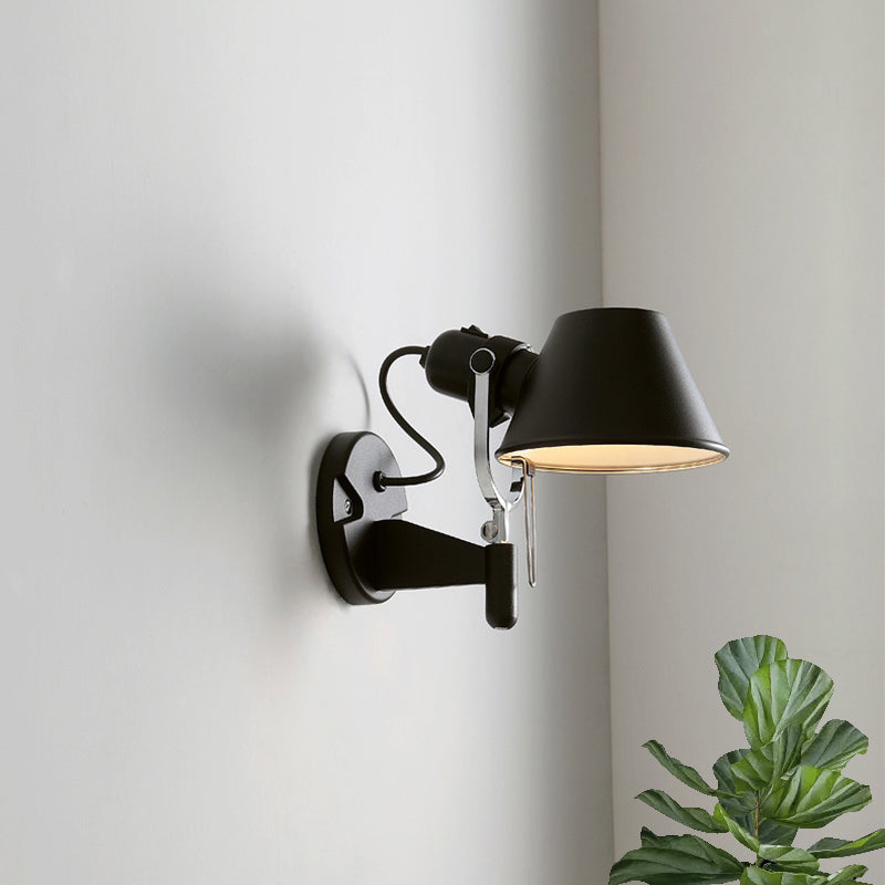 Olivia's Adjustable Metal Truncated Cone Wall Sconce - Industrial Chic for Bedside Lighting in Black/Silver