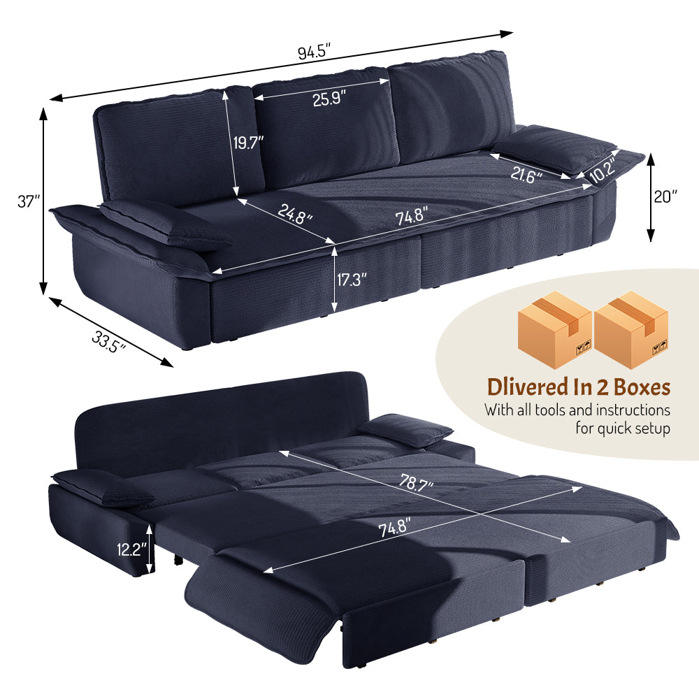 94.5" King Size 3-in-1 Convertible Sleeper Sofa Bed