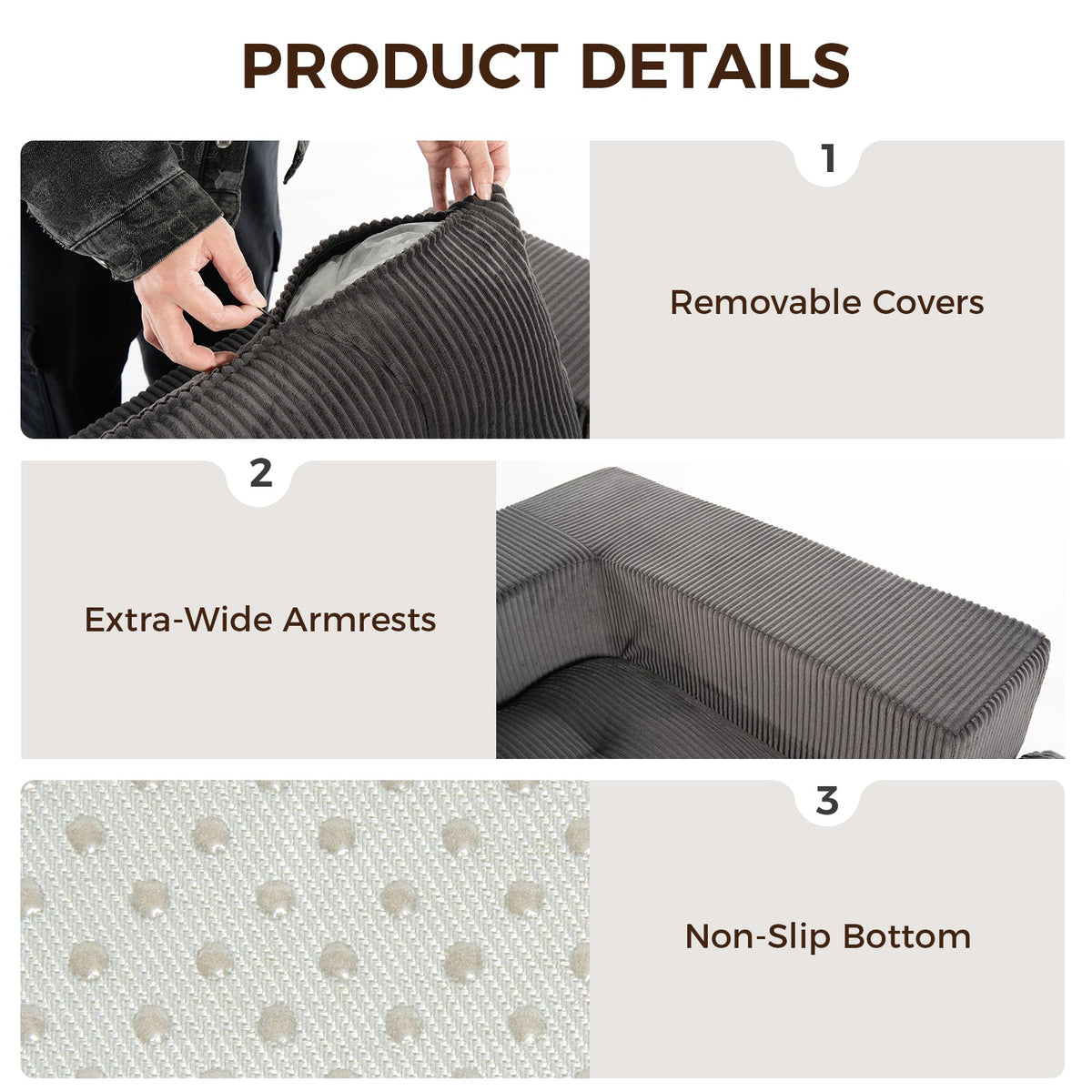 101" L-Shaped Modular Compression Sofa, Gray