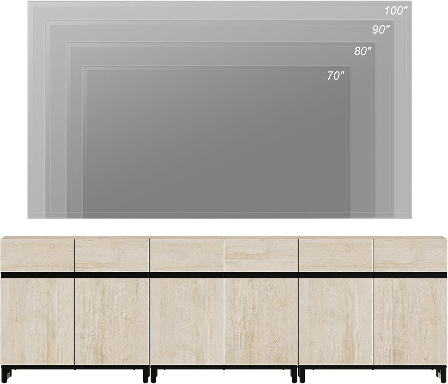 3 In 1 Multifunctional Sideboard Buffet Cabinet With Adjustable Shelves In Light Oak Finish For Living Room