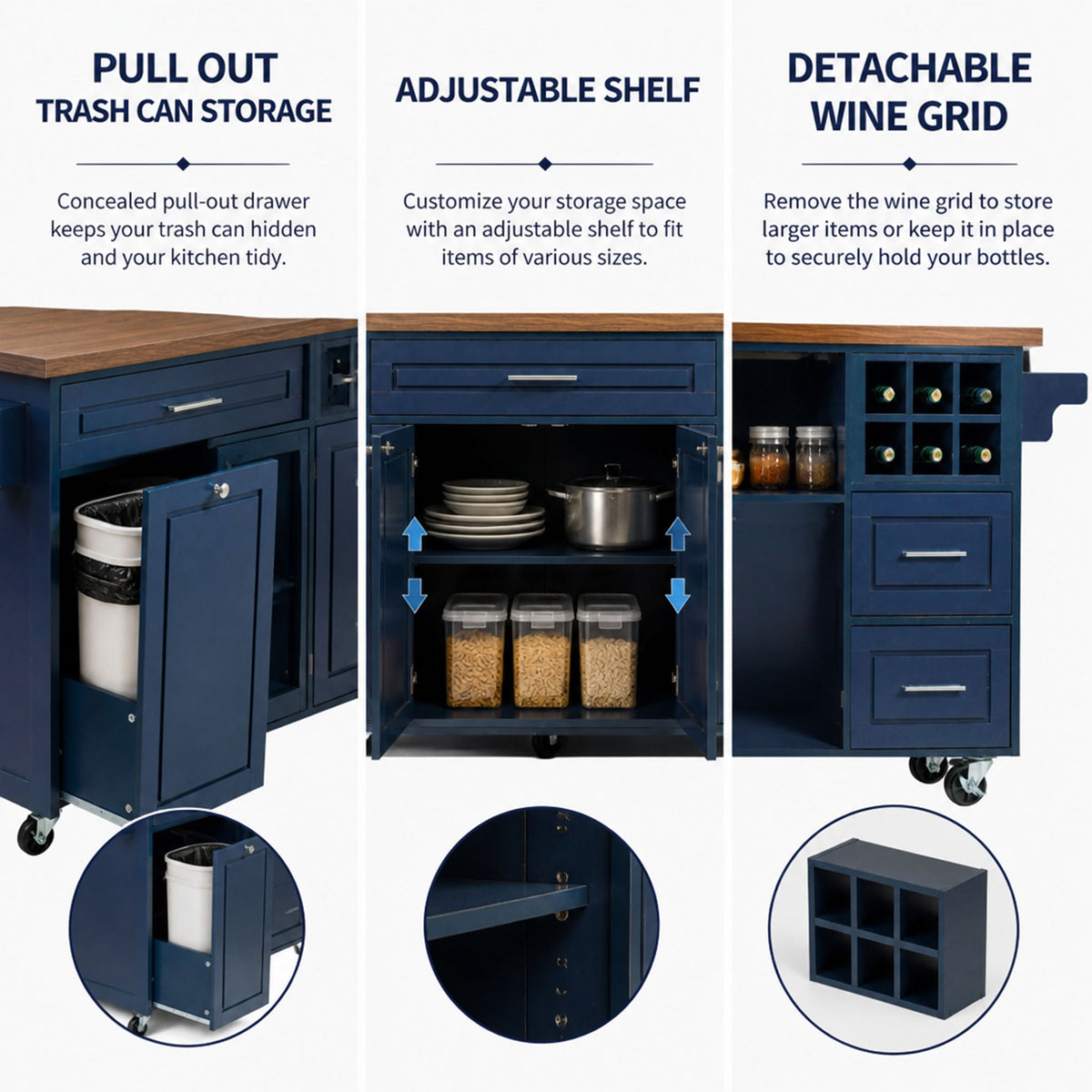 51.54" Rolling Kitchen Island Cart with Drop-Leaf