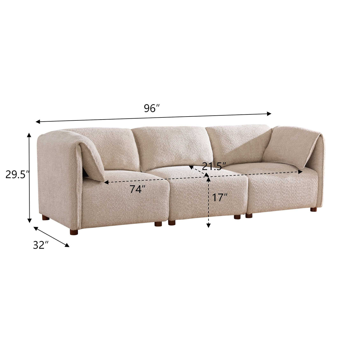 Aura 96 in. 3-Piece Boucle Modular Free Combination Sectional Sofa