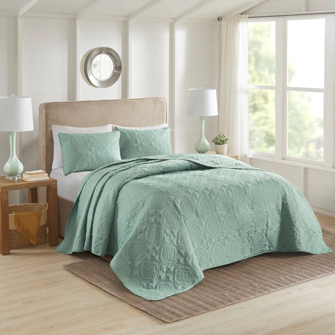 3 Piece Reversible Bedspread Set - Seafoam King/Cal King