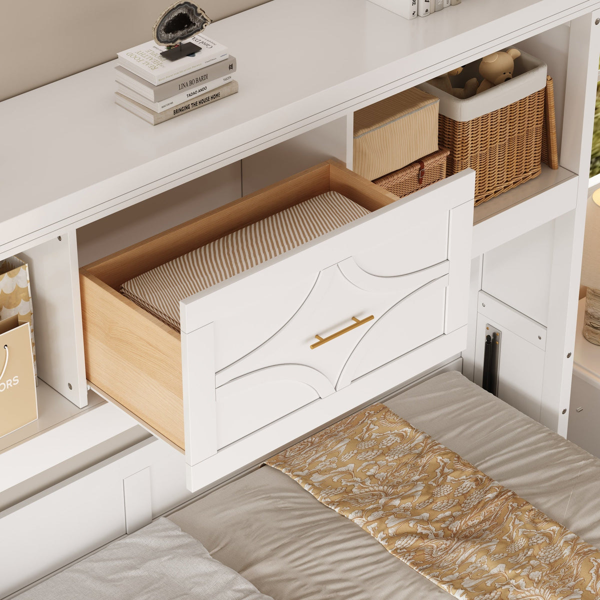 Twin Size Murphy Bed with Charging Station and Drawer