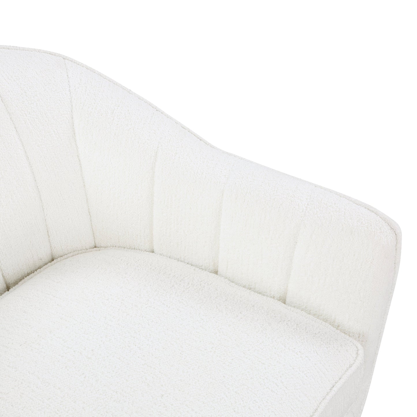 Mid-Century Modern Accent Chair 1pc White Chenille Fabric Upholstered Channel Stitched Back Brown Legs Solid Wood Furniture