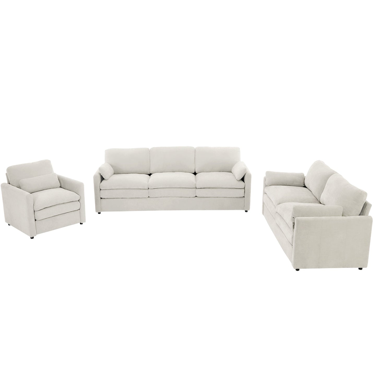 Cozy Upholstered Sofa Set Oversized Comfy Cloud Sofa Double Cushion Sofa Group Plush Cushion Sofa Couch for Living Room, Beige