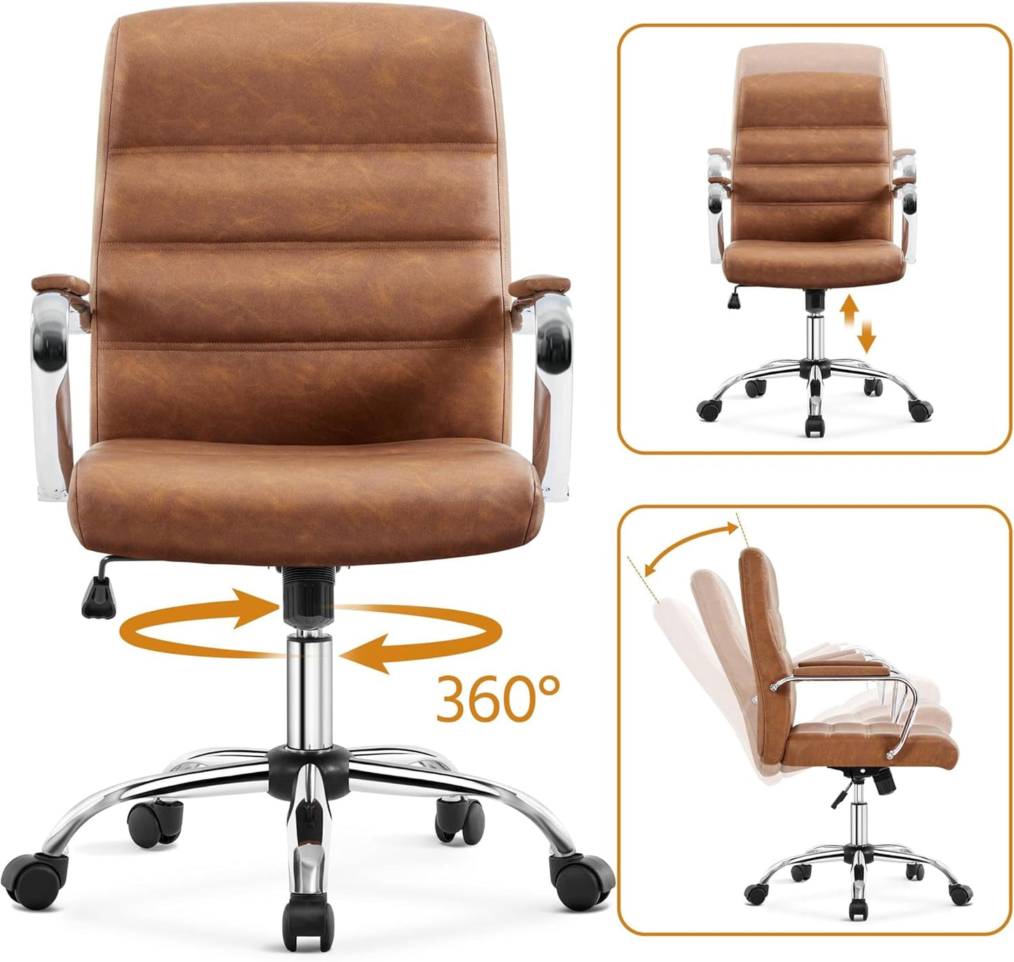 Mid Back Office Chair With Arms Brown Height Adjustable