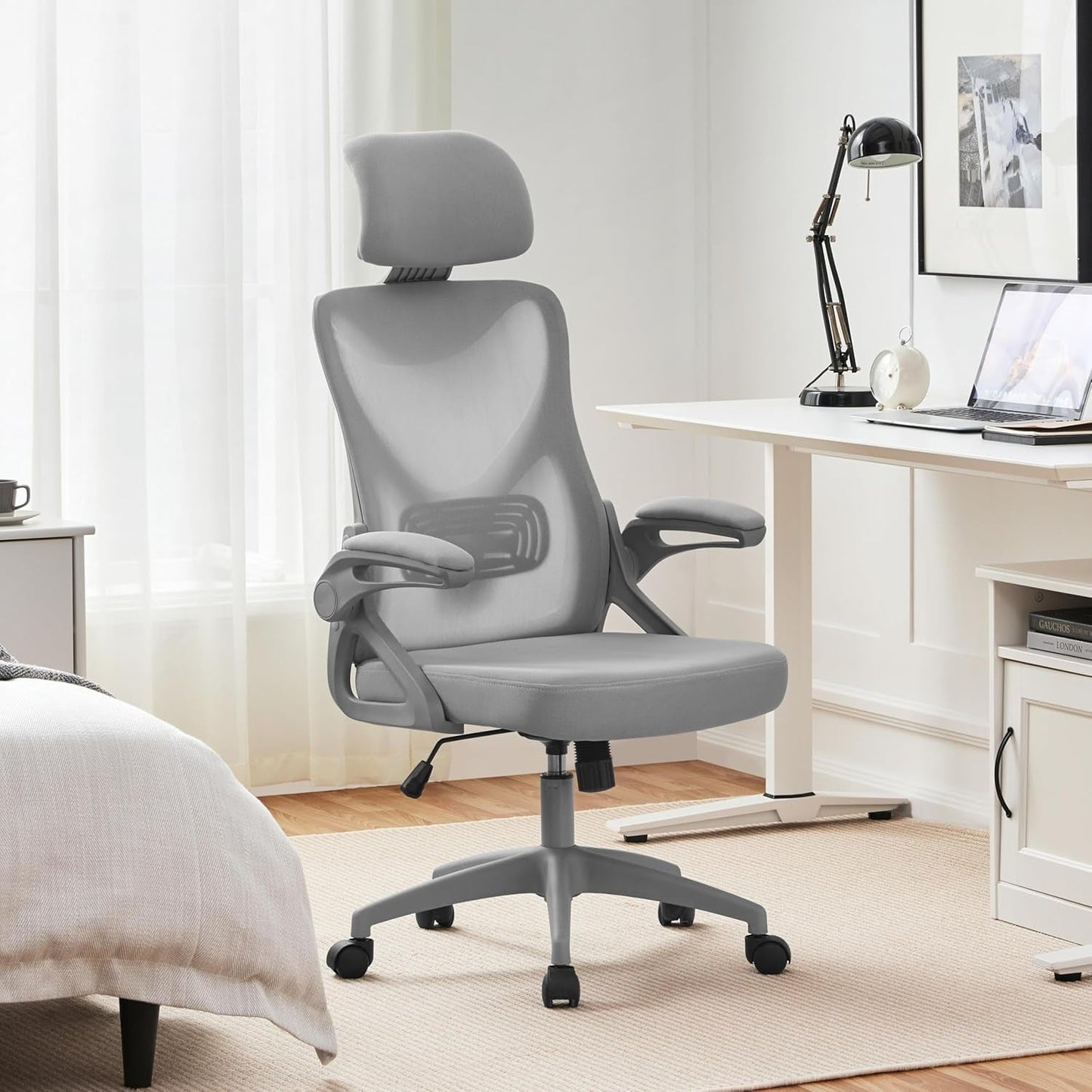 Ergonomic Mesh Office Chair With Flip Up Armrests Gray