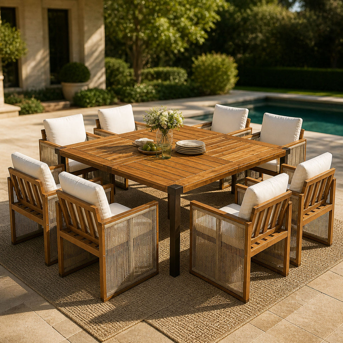 9-Piece Acacia Wood Outdoor Patio Dining Set