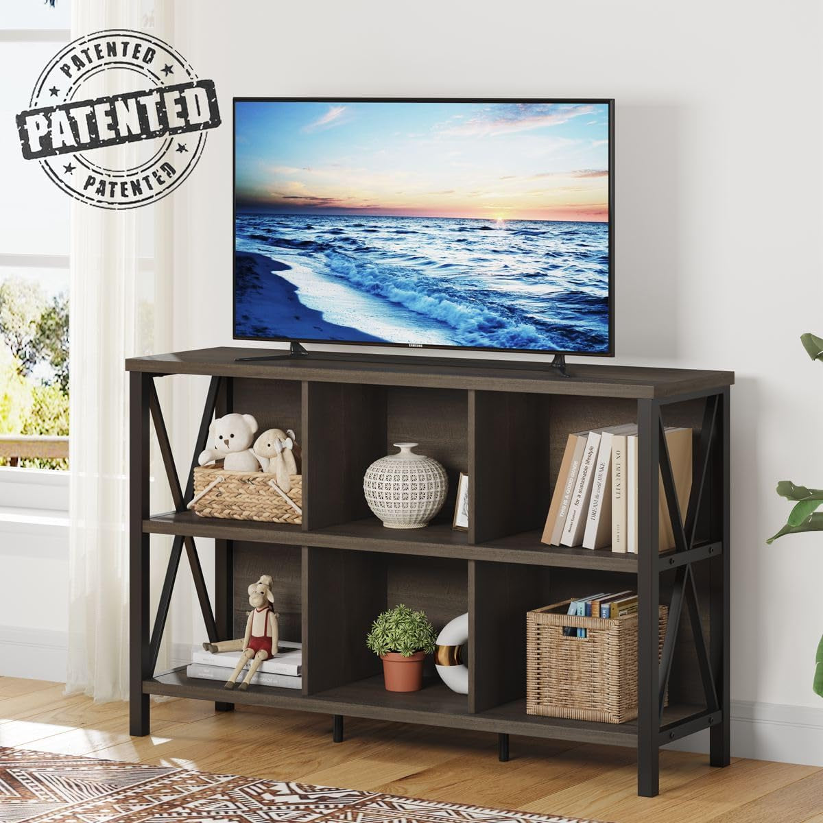 6 Cube Storage Organizer Bookcase Walnut Brown Living Room