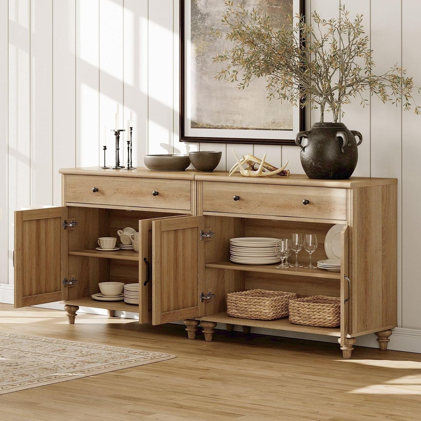 Elegant Oak 56 Inch Executive Desk Charging Station