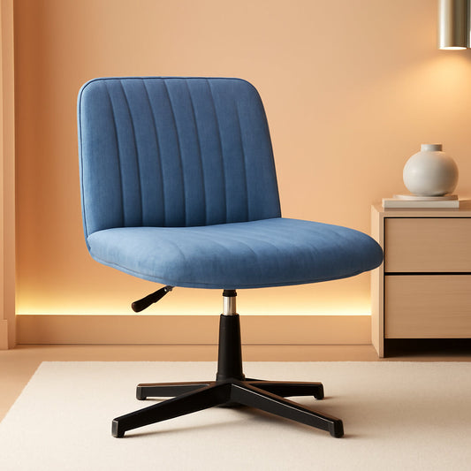 Blue Fabric Padded Cross Legged Office Chair Height Adjustable