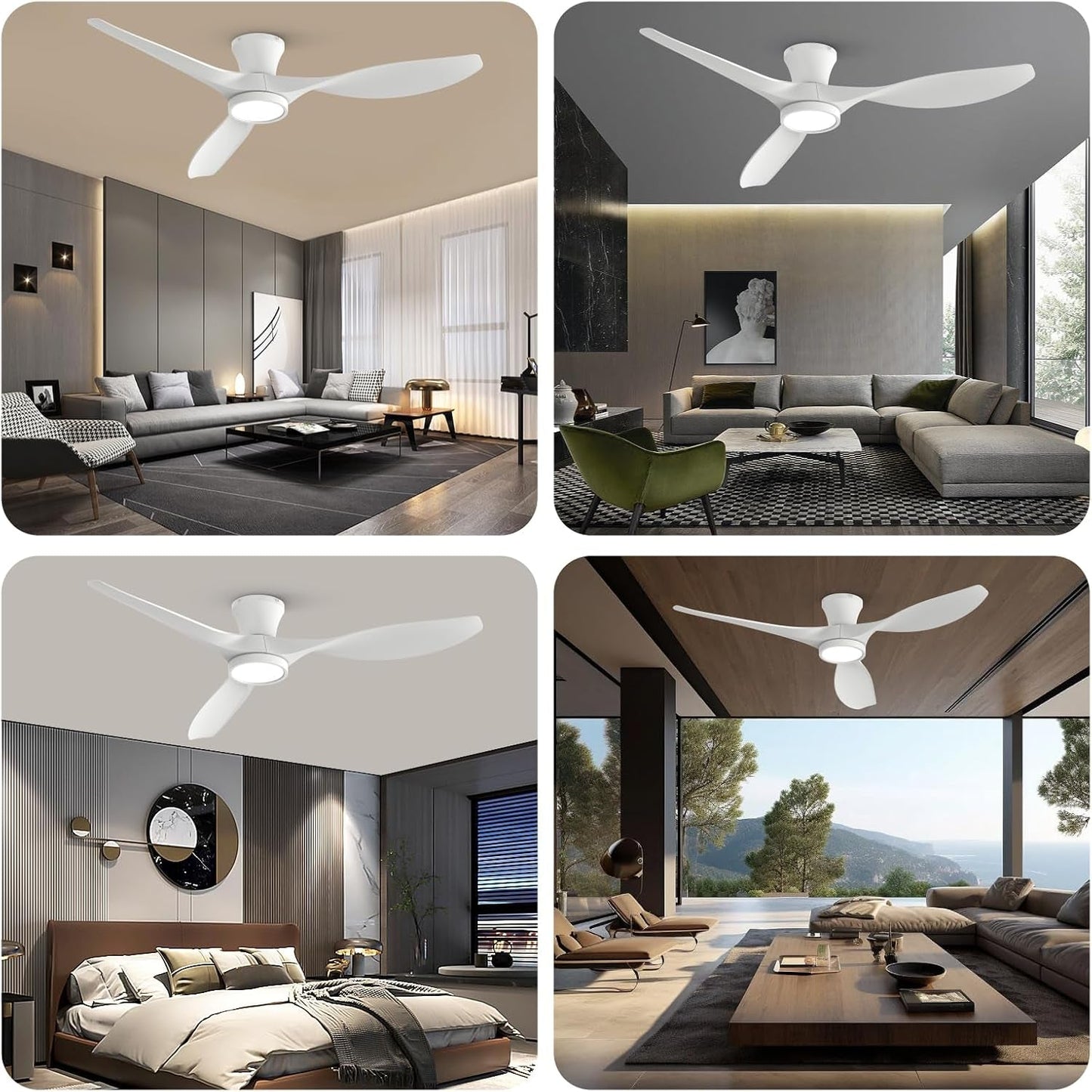 52 Inch Ceiling Fan With Remote And Quiet DC Motor showcased in modern living spaces for versatile cooling and lighting.