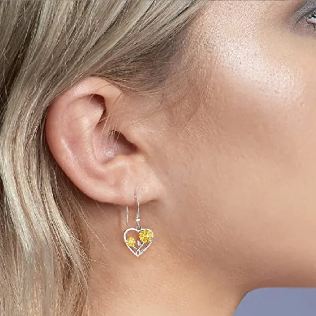 Hollow Heart Sunflower Bee Hook Earrings