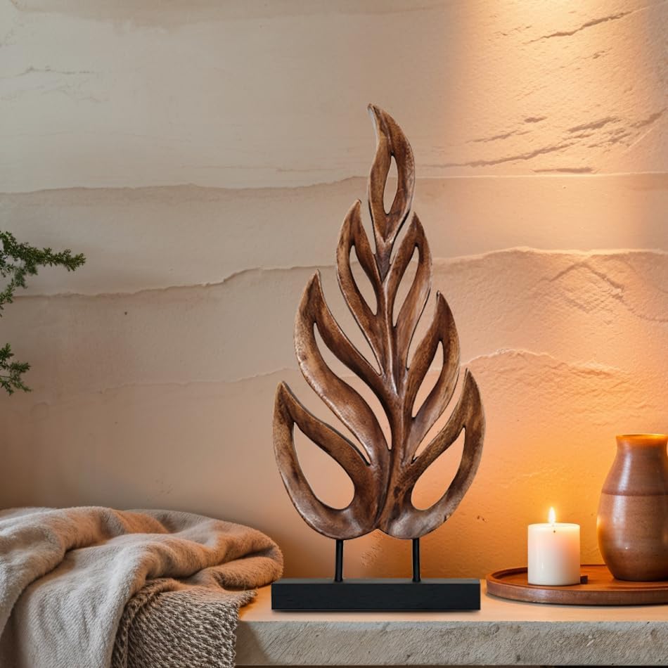 Handmade Wooden Sculpture – Medium Wooden Leaf | Acacia Wood Decor, Nature Inspired Art