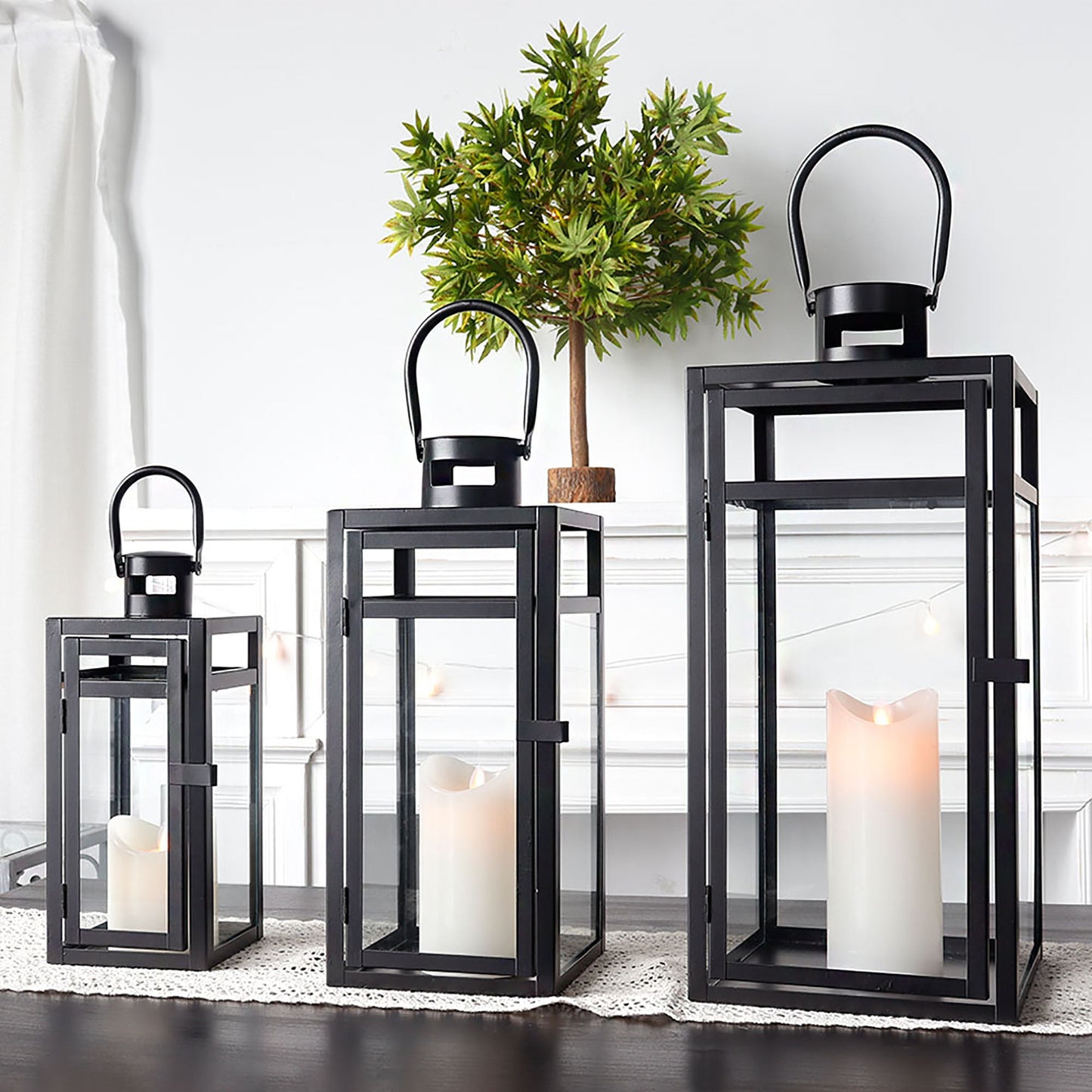  Set of 3 Stainless Steel Lantern (12/15/19'') -Black