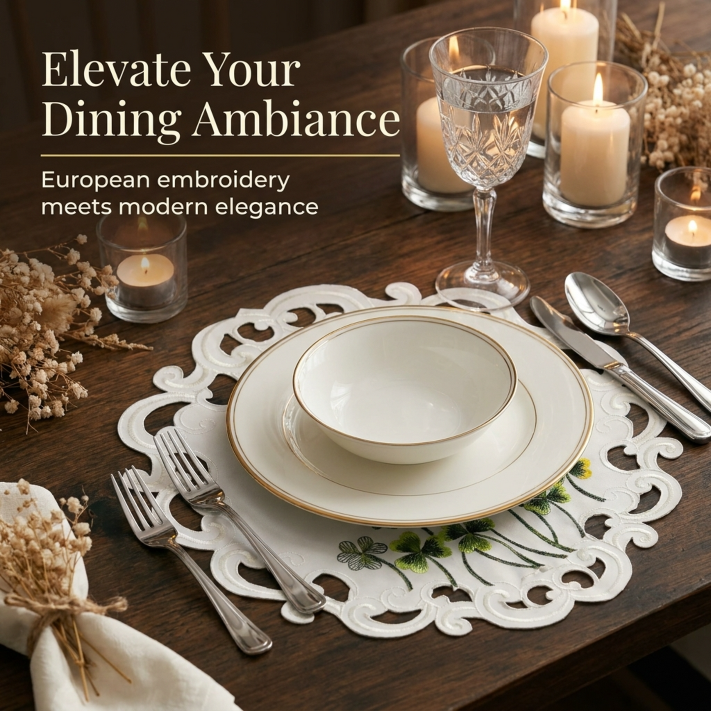 Ivory Lace Doilies – Round Linen Doilies for Rustic Table Decor, 15 Inch