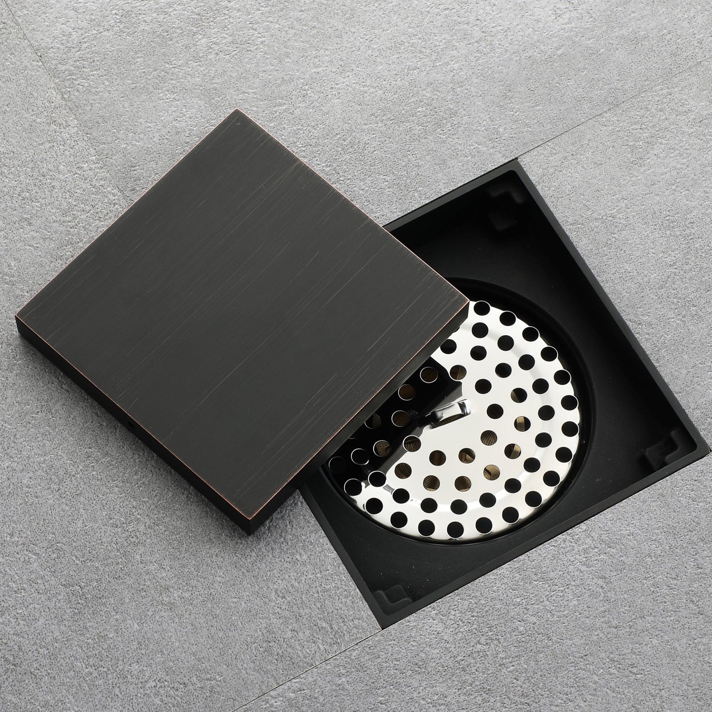 Oil rubbered bronze brass shower drain 4 inch square with ABS base