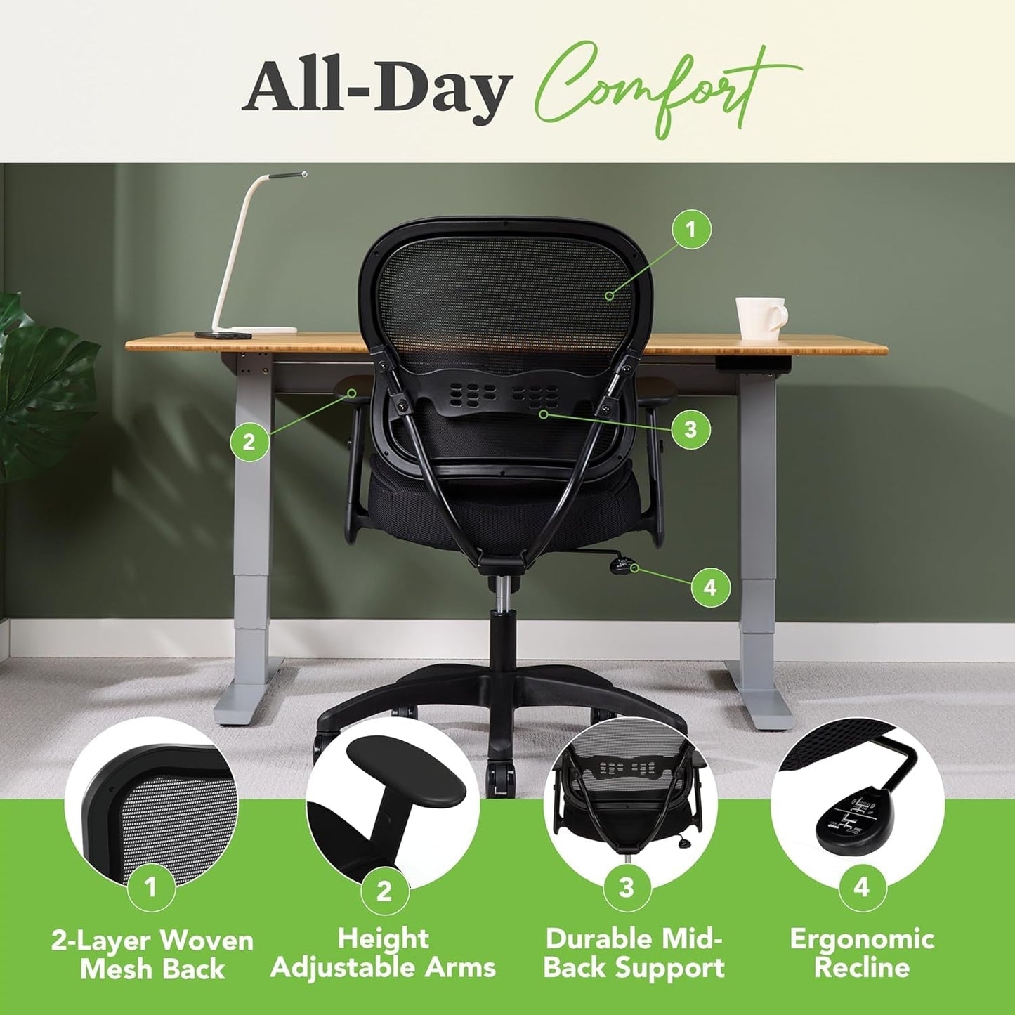 Wave Ergonomic Mesh Office Desk Chair With Lumbar Support
