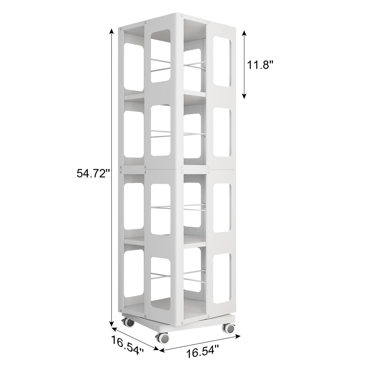 4-Tier All-Steel Rotating Bookshelf with 360° Wheels