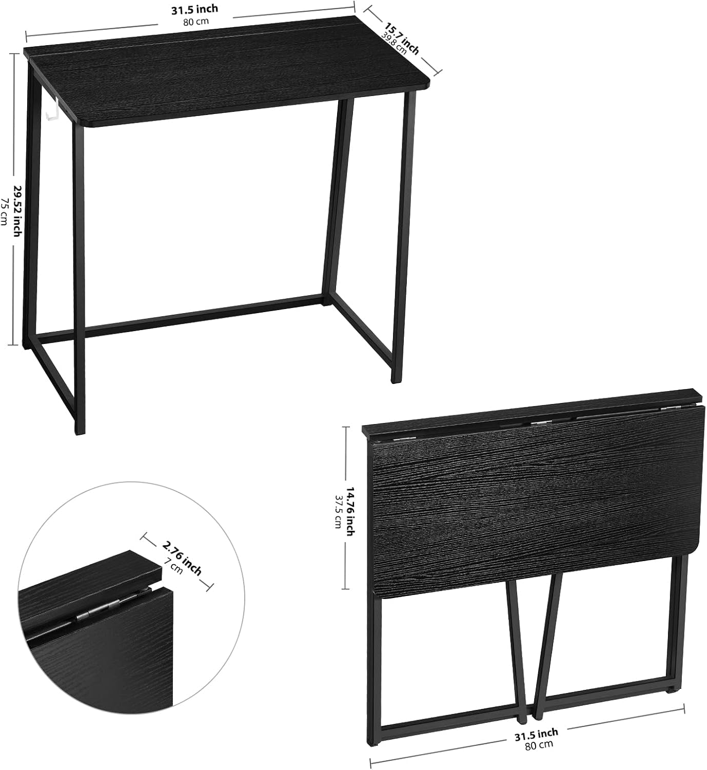 31.5 Inch Folding Computer Desk Black Space Saving