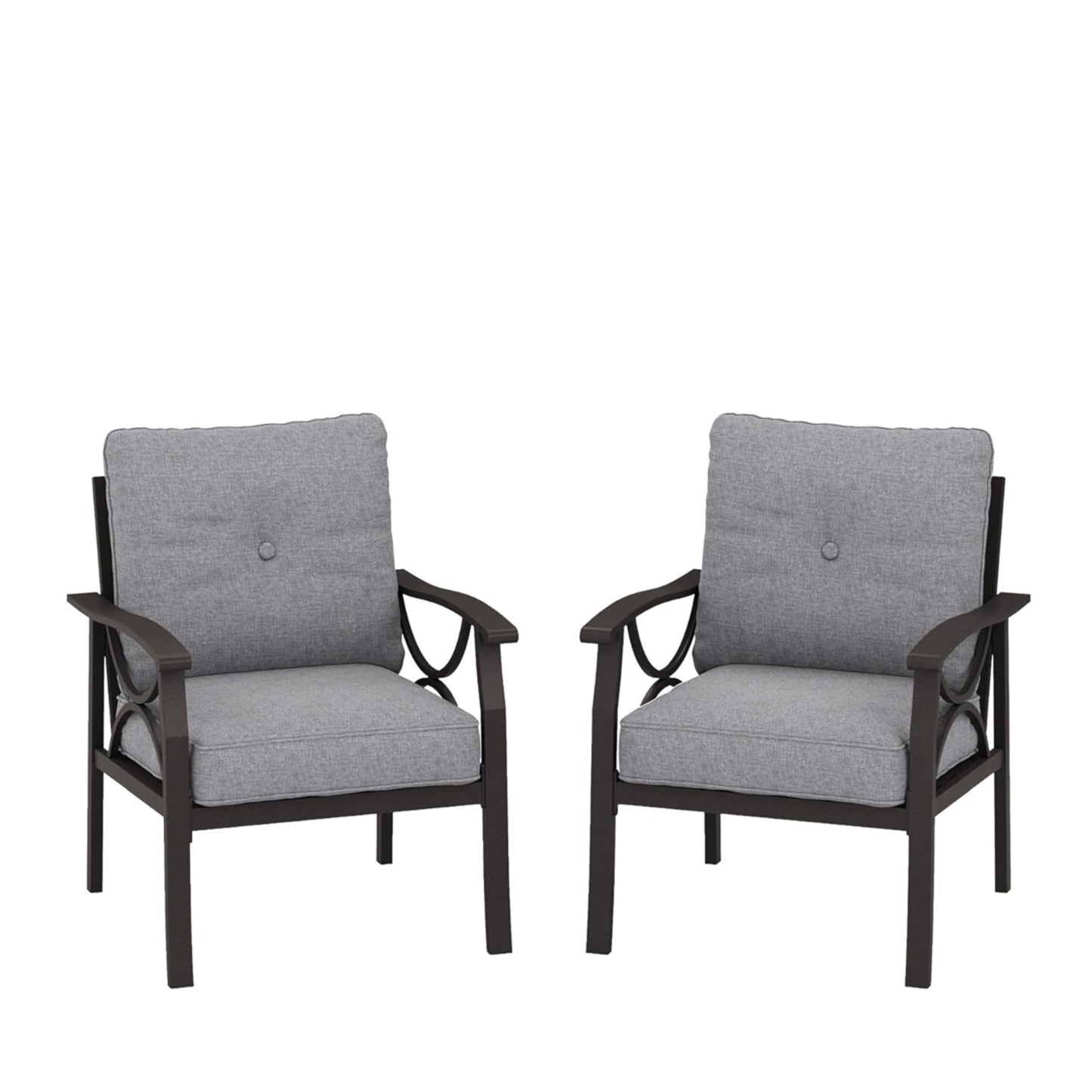 Set of 2 All-Weather Metal Armchairs, Khaki Frame