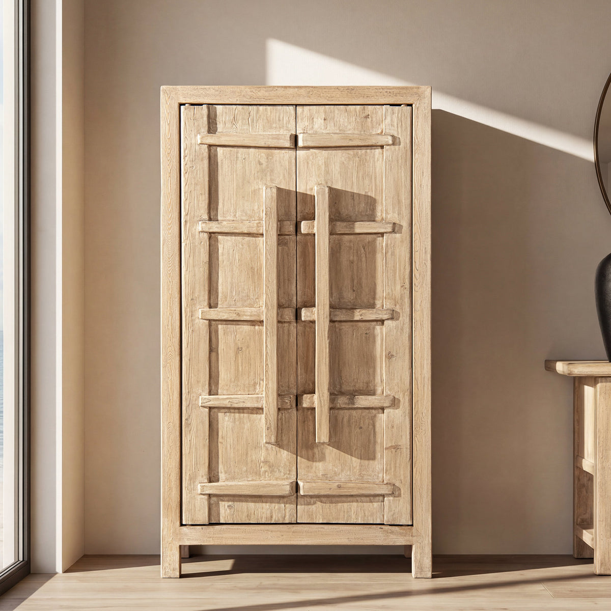 Rowan 83" Tall Reclaimed Pine Crossbar Storage Cabinet