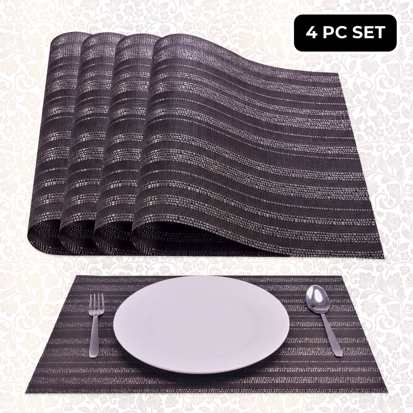 PVC Placemats - Brown Dining Table Mats | Heat Resistant, Non Slip Protection