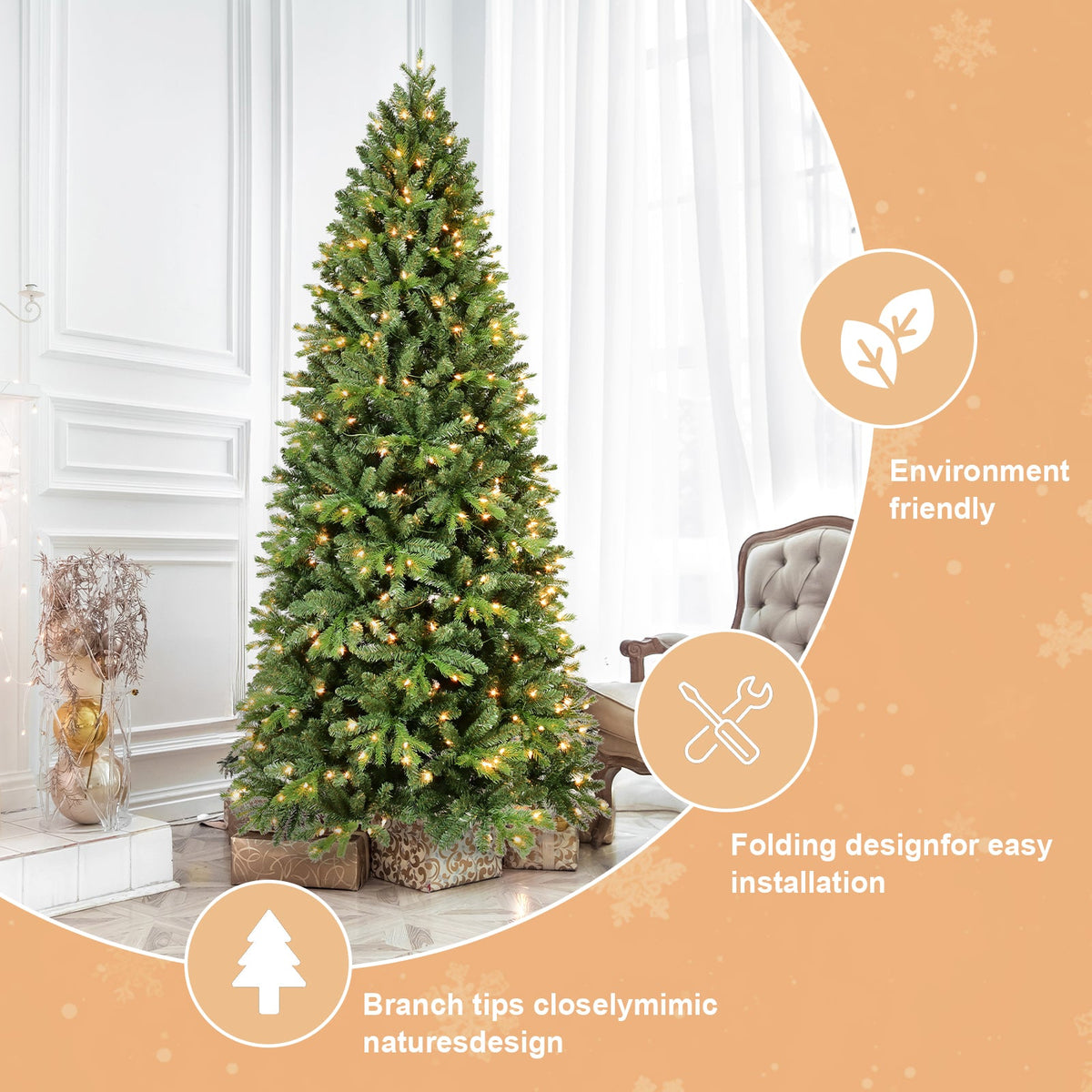 9FT Christmas Tree with 2435 Tips and 700 Warm Lights