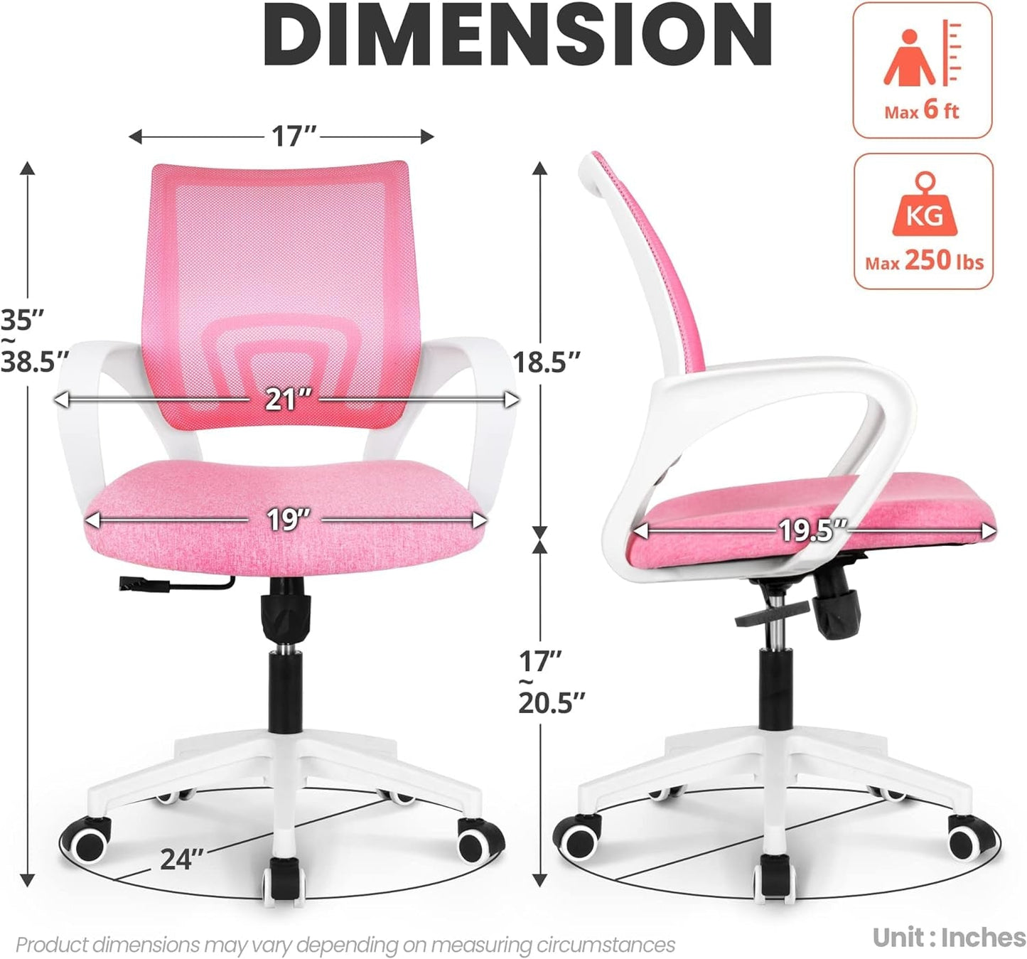 Ergonomic Pink Office Chair With Lumbar Support Mesh