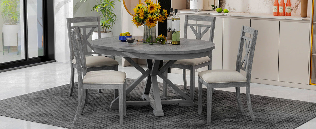 TREXM 5-Piece Retro Functional Dining Table Set