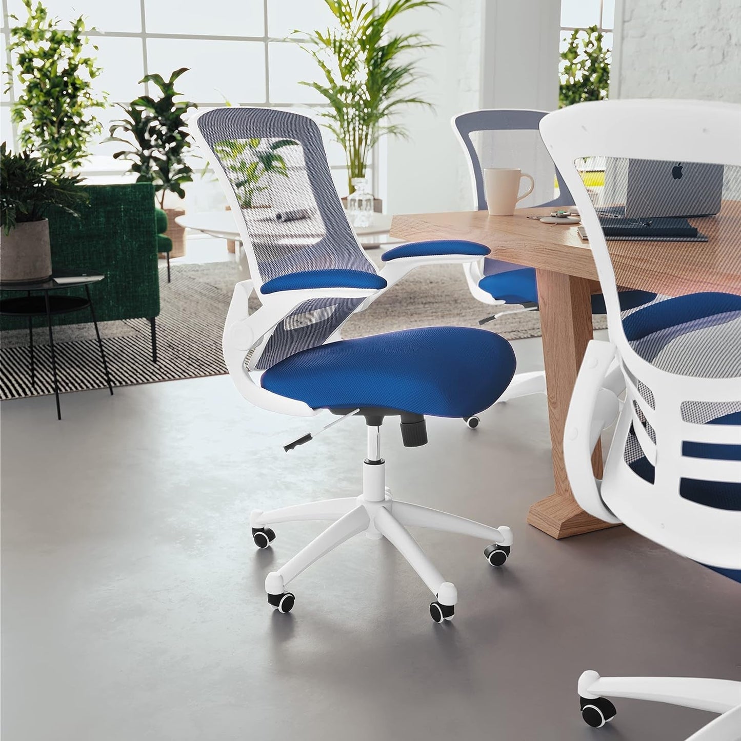 Ergonomic Office Chair Blue Mesh With White Frame Mid Back