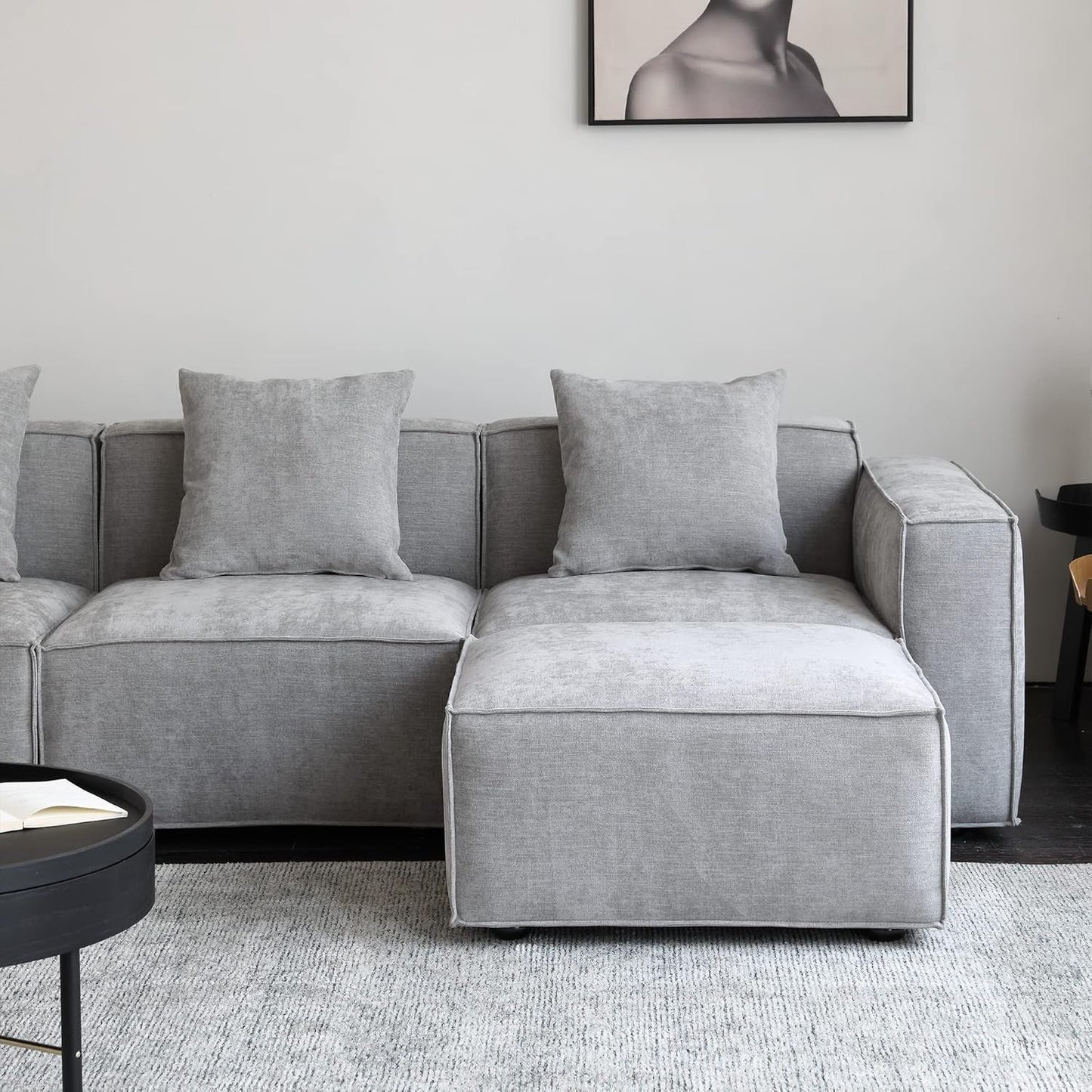 Grey Modular Sectional Sofa Set With Ottoman And Chaise