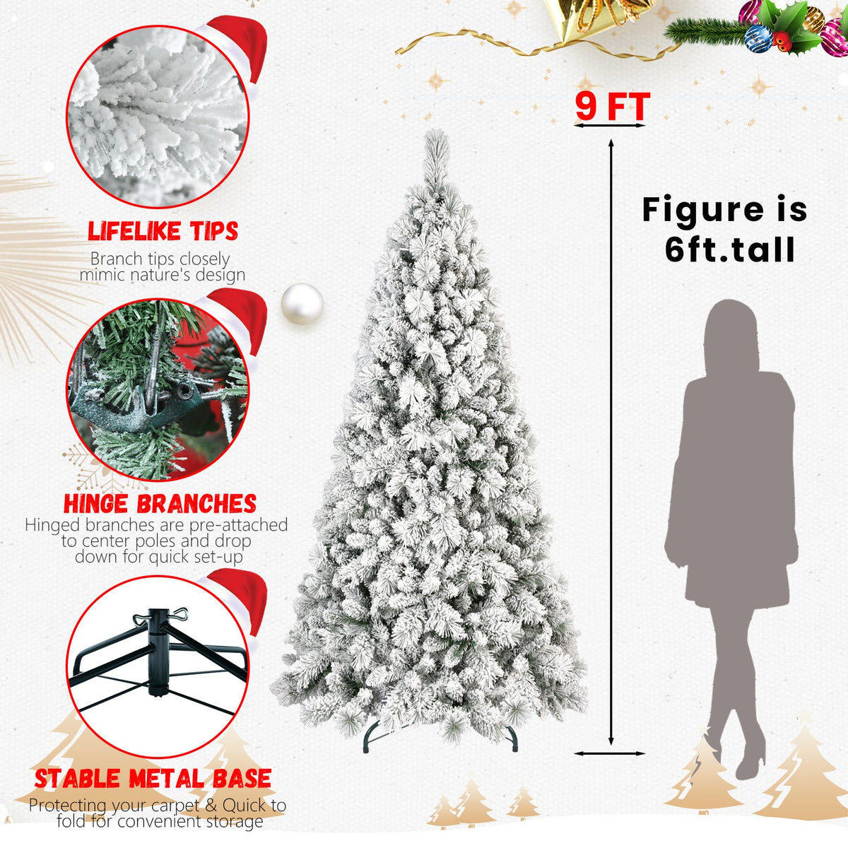 4FT Flocked Christmas Tree with 350 Tips