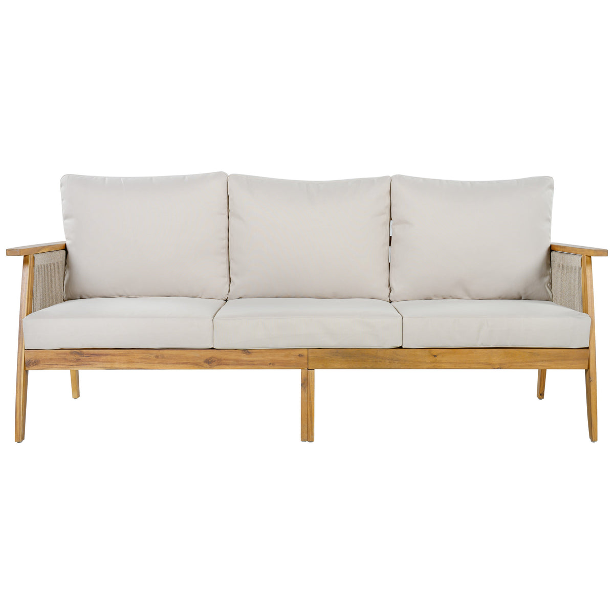 Outdoor Acacia Wood and Rope 3 Seater Patio Sofa