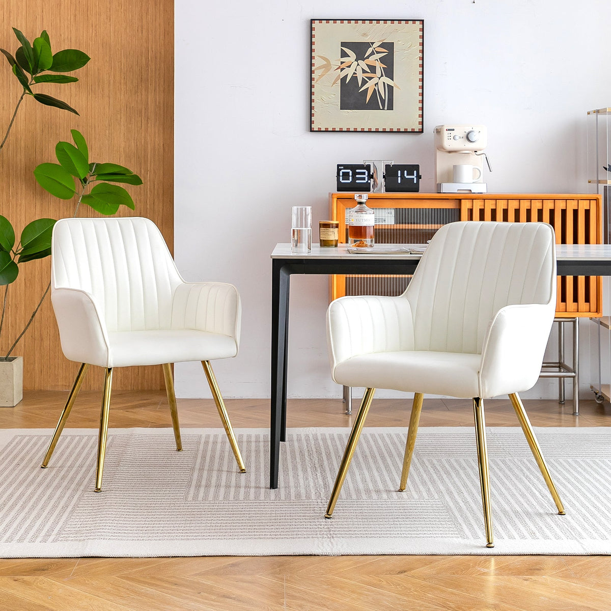 Faux Leather Dining Chair Set of 2 - Modern Mid-Back Accent Chairs