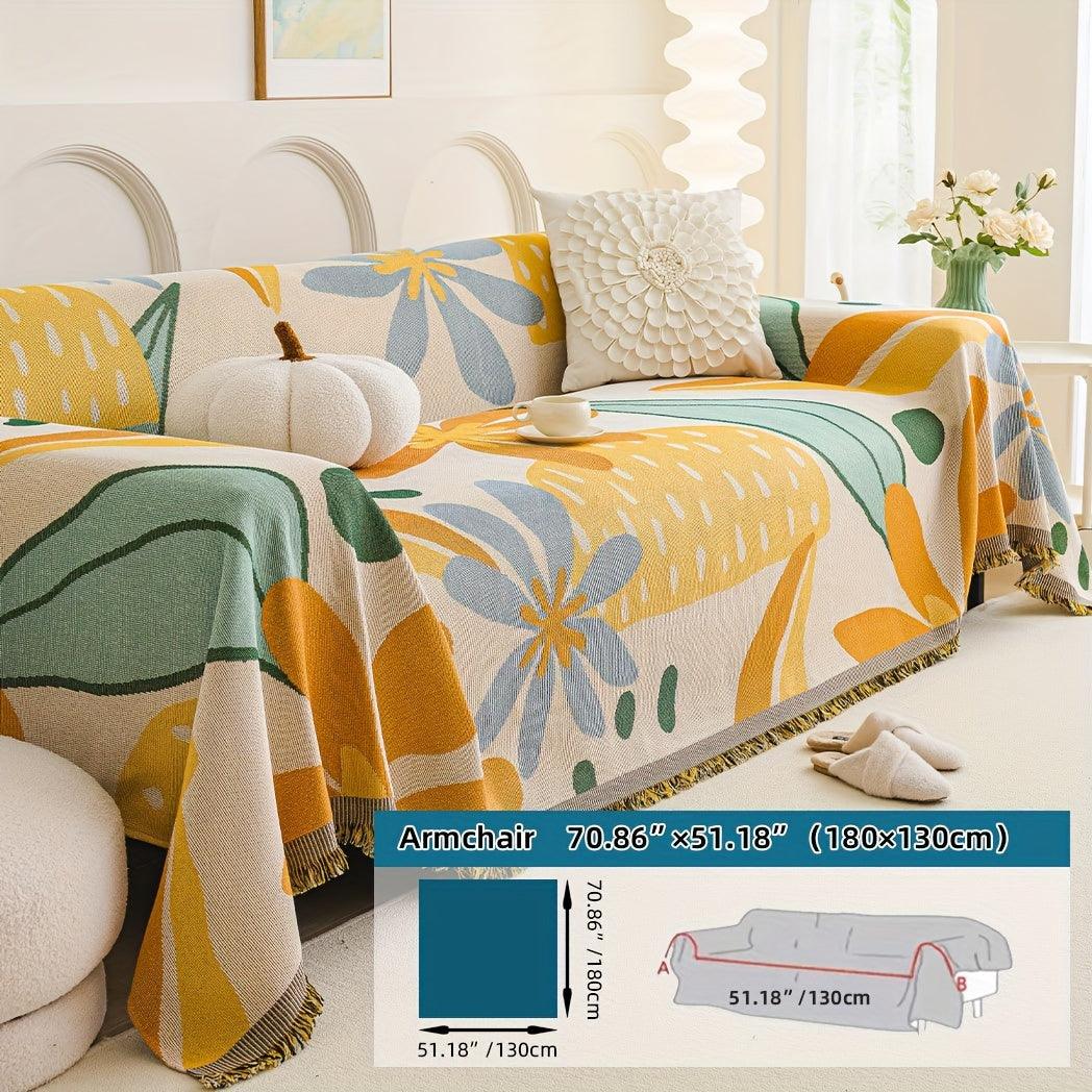 Boho Chic Double-sided Chenille Sofa Cover with Tassels - All-Season