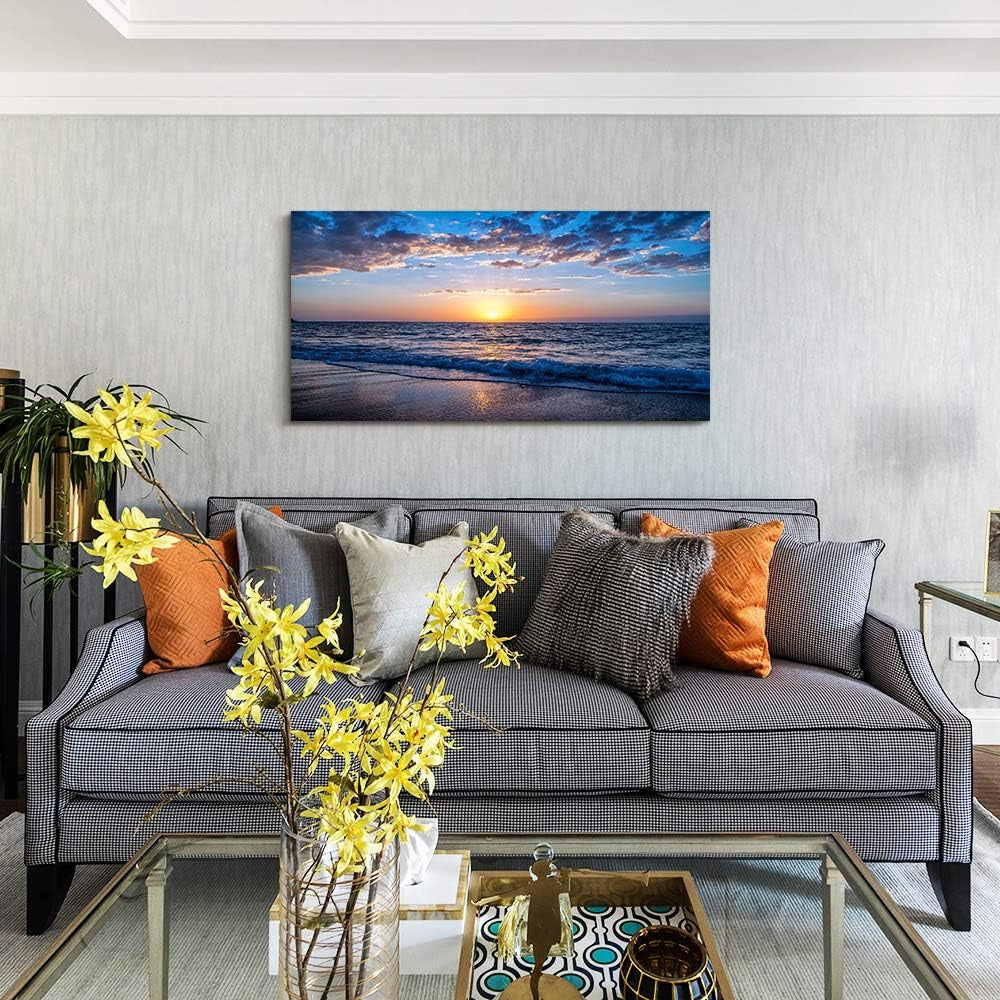 Stunning Moonlit Ocean Landscape Canvas Art - Perfect for Bedroom & Living Room Decor (24x48 Inch)