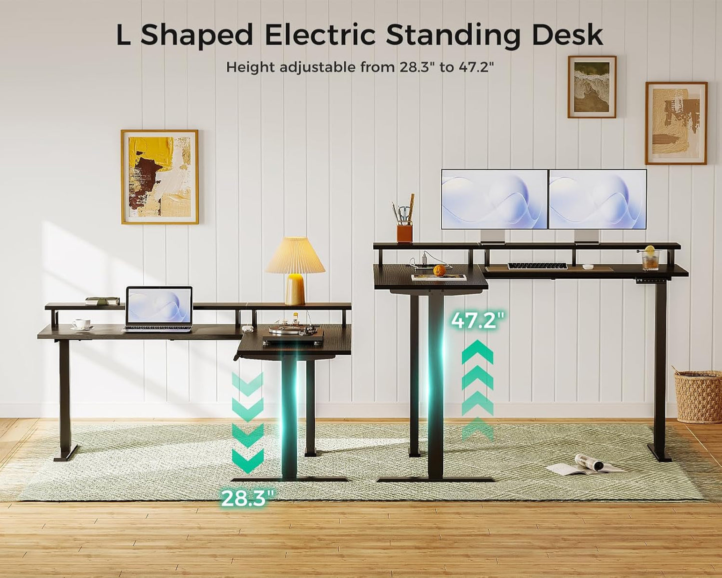 Electric L Shaped Standing Desk 59 Inch With Power Outlets