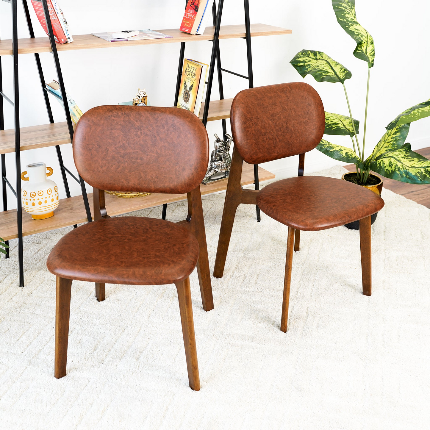 Kelsey Brown Leather Dining Chair Set of 2