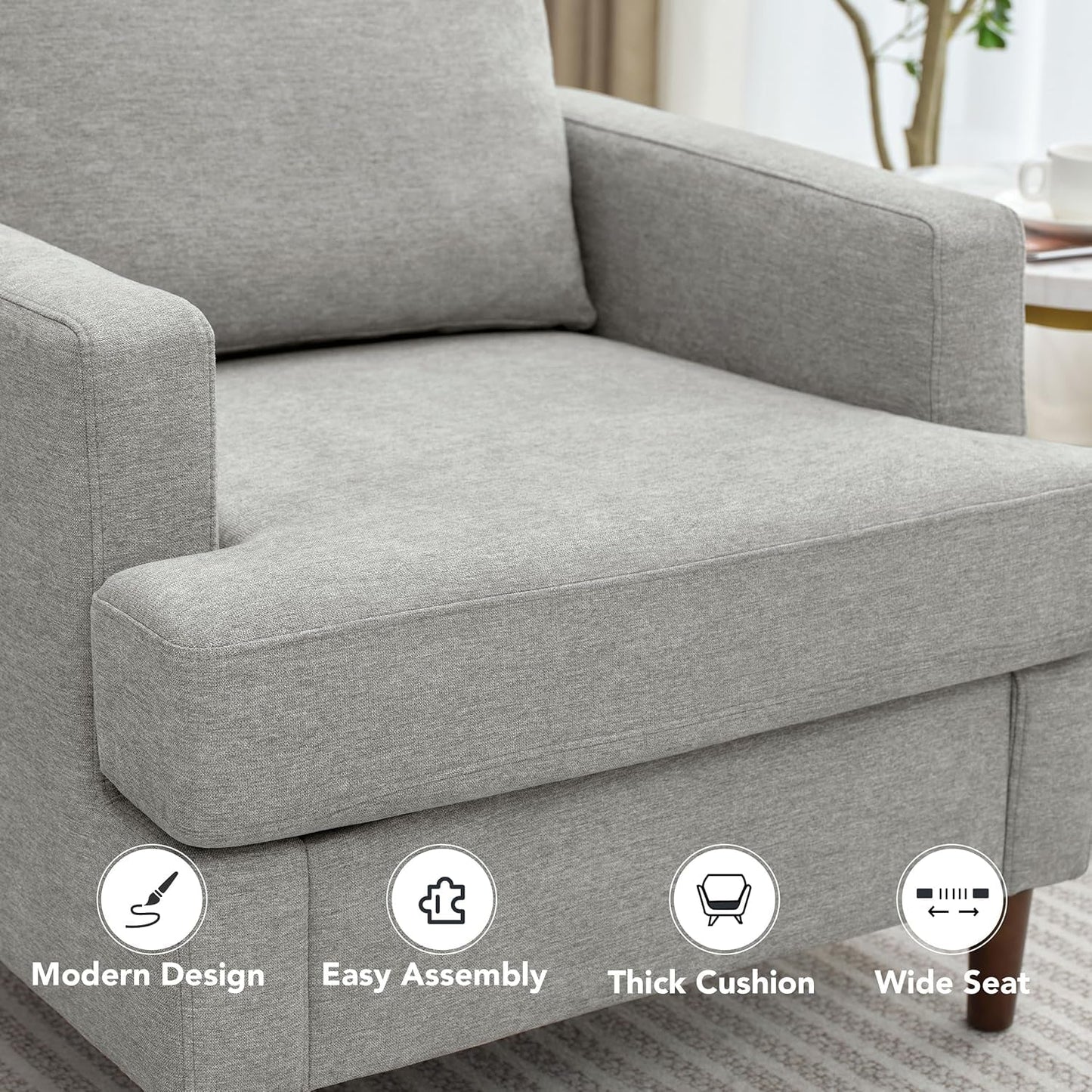 Mid Century Linen Grey Upholstered Accent Armchair