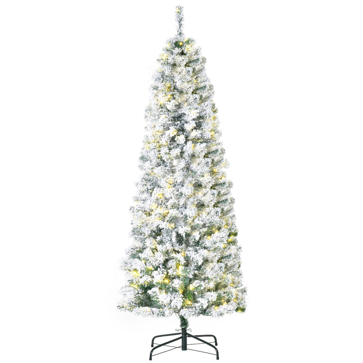 HOMCOM 6ft Pre-Lit Snow-Flocked Slim Douglas Fir Artificial Christmas Tree