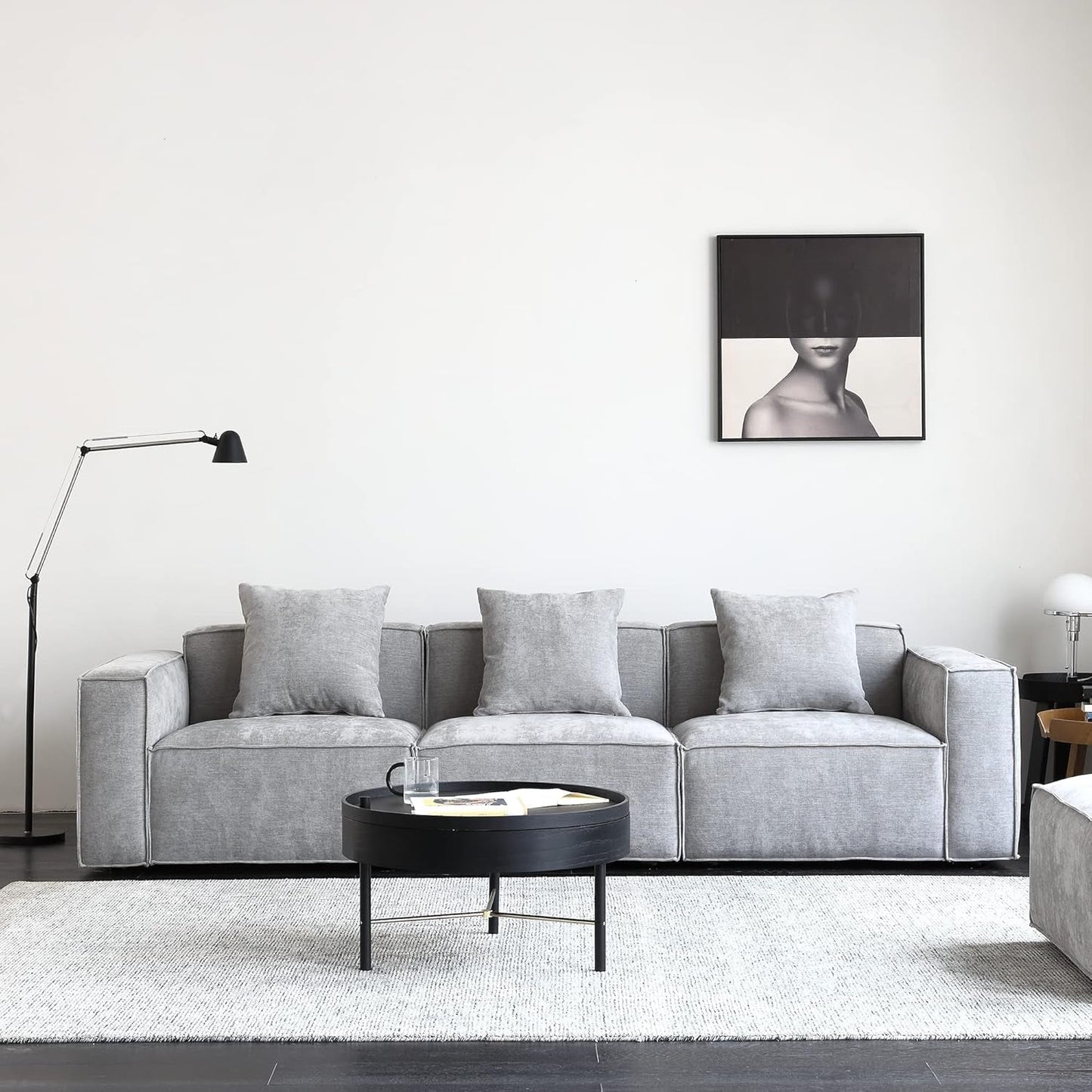 Grey Modular Sectional Sofa Set With Ottoman And Chaise