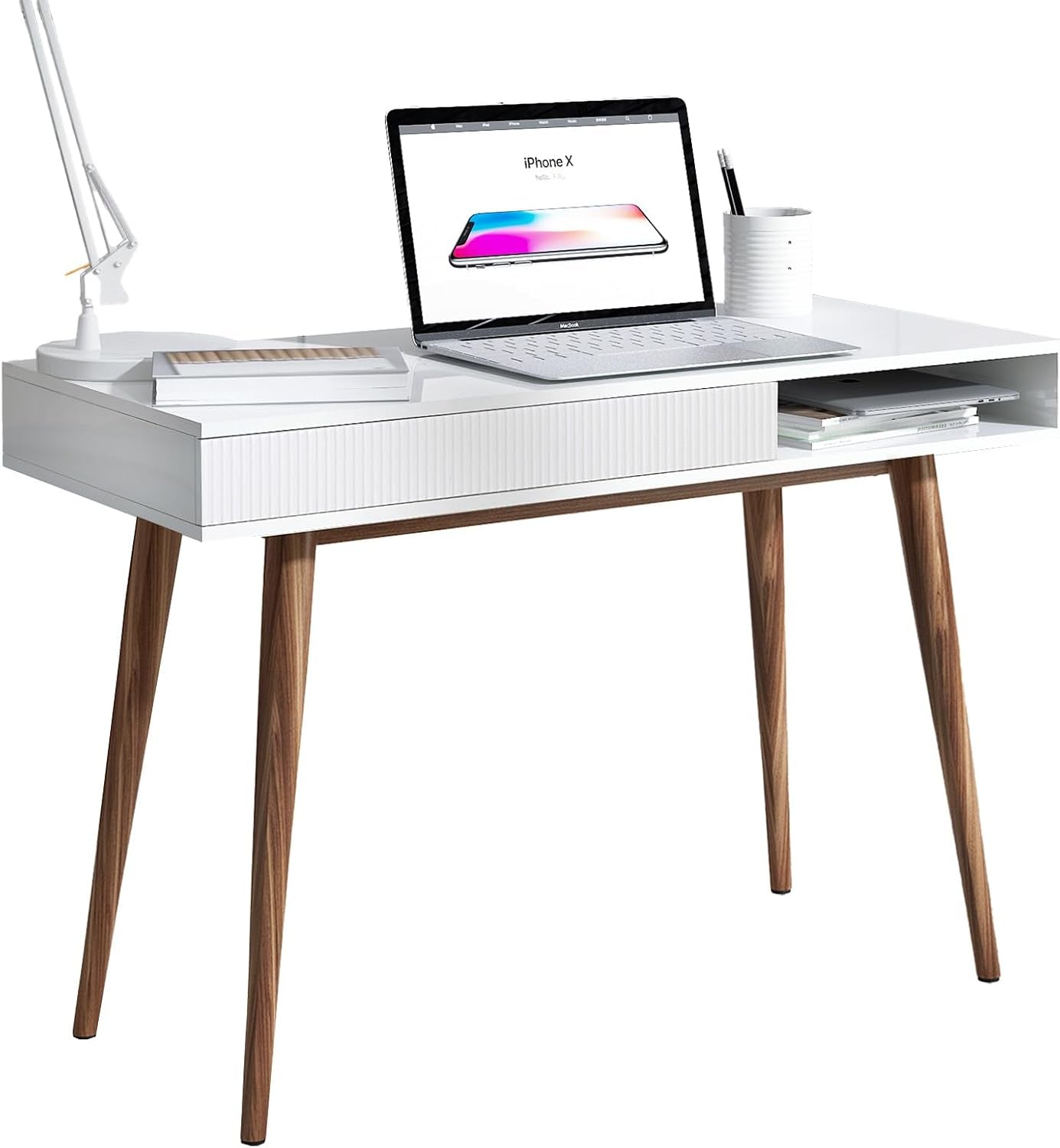 White Writing Desk With Drawers Mid Century Modern