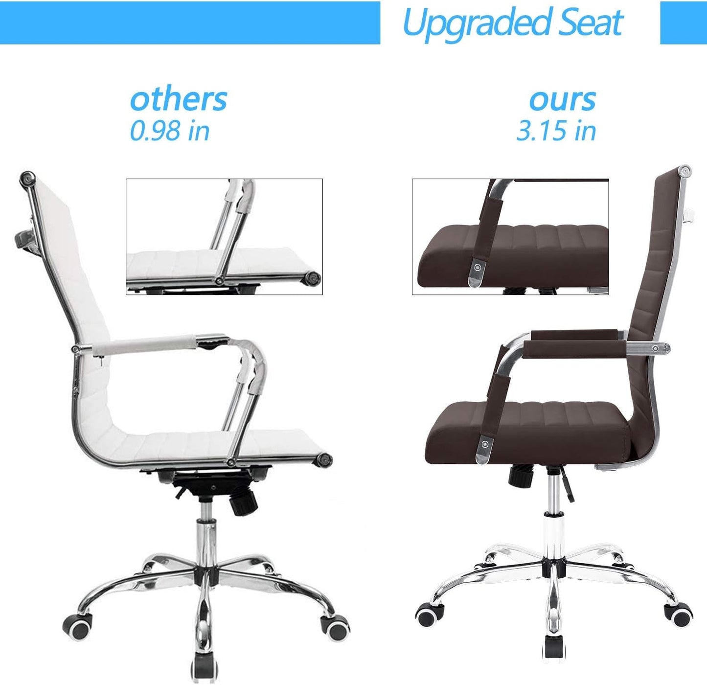 Ribbed PU Leather Office Chair With Arms Brown Adjustable