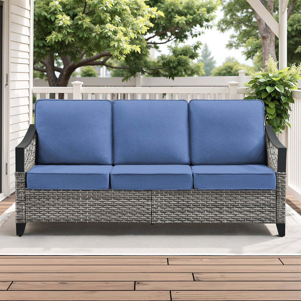 73.4" Wide Outdoor Wicker Sofa